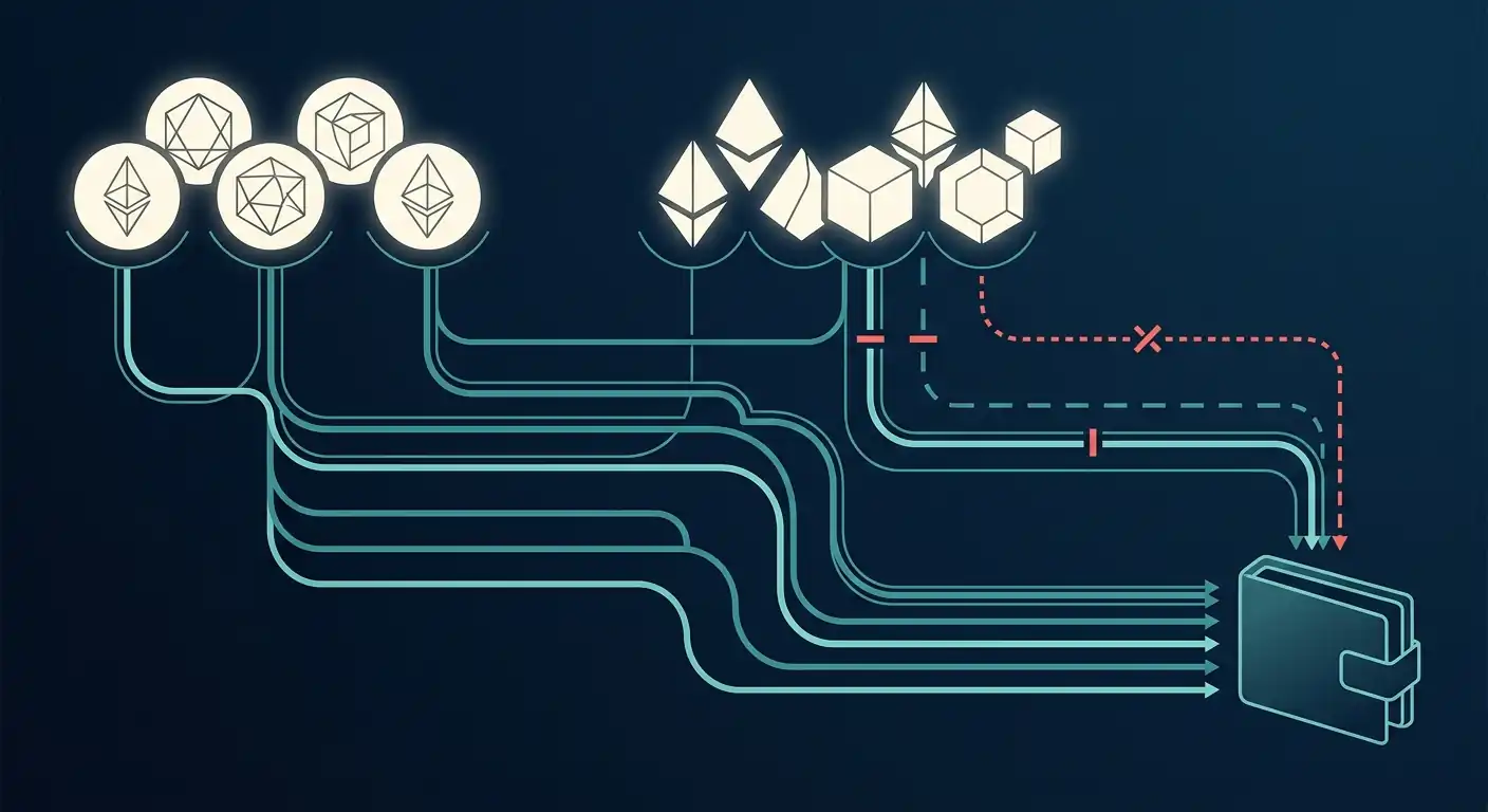 Minh họa nhiều tuyến blockchain kết nối ví